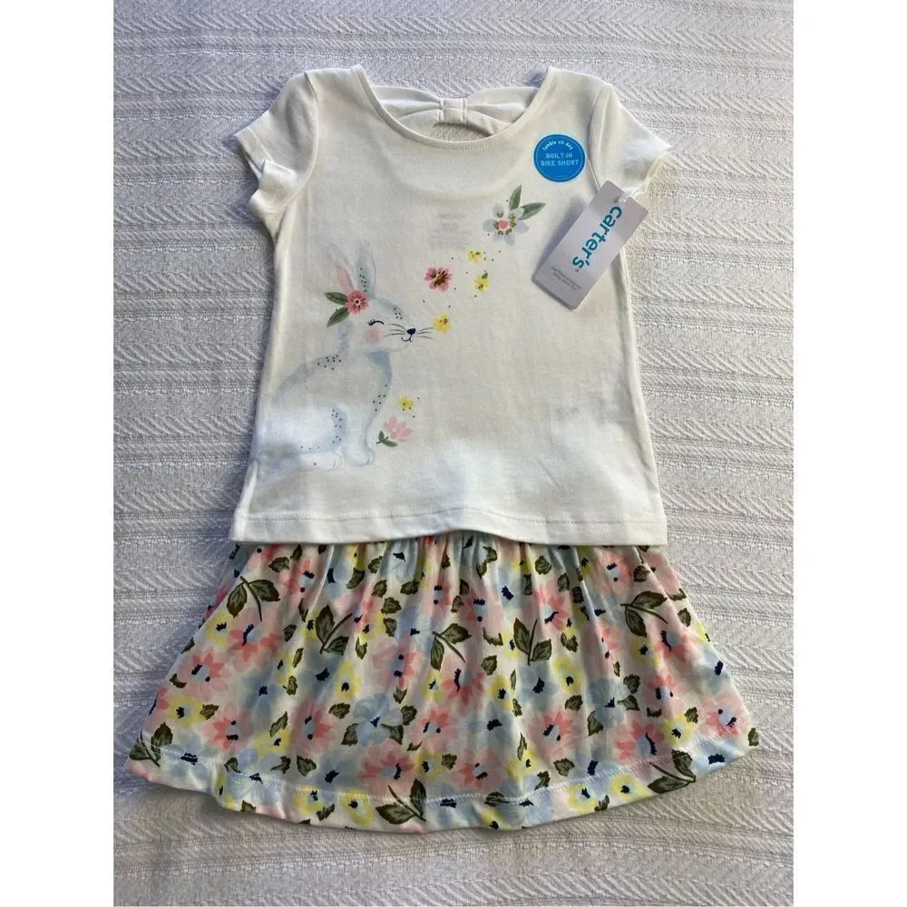 Carter's Baby Girl 18M 2-Piece Bunny Tee & Floral Skort Set